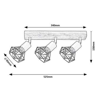 Rabalux - Φωτιστικό σποτ 3xE14/40W/230V δρυς