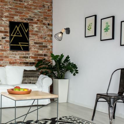 Rabalux - Επιτοίχιο φωτιστικό με 1 λάμπα E14/25W/230V σε μαύρο/οξιά