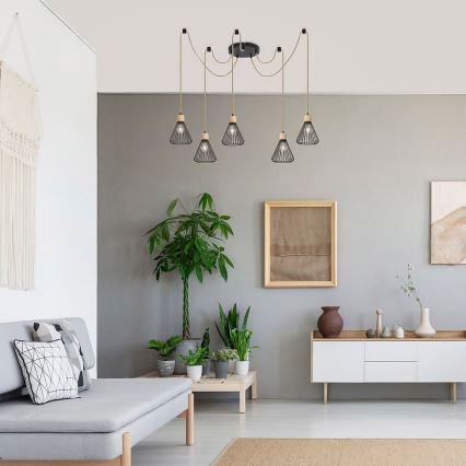 Rabalux - Φωτιστικό οροφής με καλώδιο 5xE27/40W/230V αράχνη μαύρο/οξιά