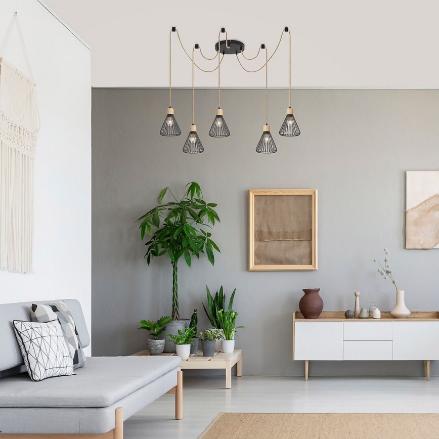 Rabalux - Φωτιστικό οροφής με καλώδιο 5xE27/40W/230V αράχνη μαύρο/οξιά