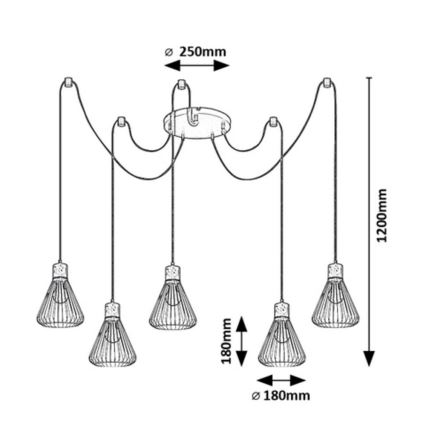 Rabalux - Φωτιστικό οροφής με καλώδιο 5xE27/40W/230V αράχνη μαύρο/οξιά