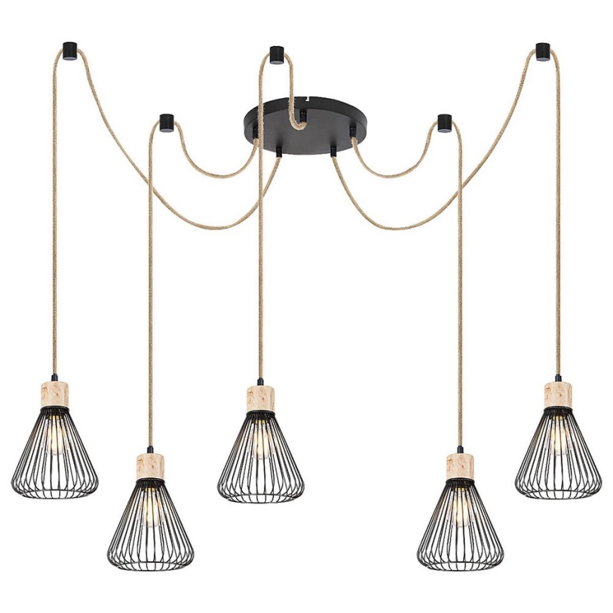 Rabalux - Φωτιστικό οροφής με καλώδιο 5xE27/40W/230V αράχνη μαύρο/οξιά