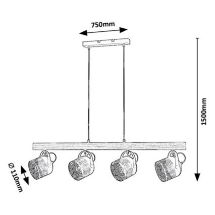 Rabalux  - Κρεμαστό φωτιστικό οροφής ROTEM 4xE14/40W/230V