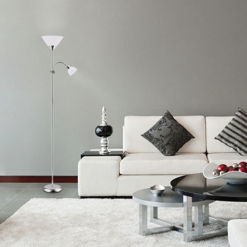 Rabalux - επιδαπέδιο φωτιστικό 1xE27/100W+E14/25W ματ χρώμιο/λευκό