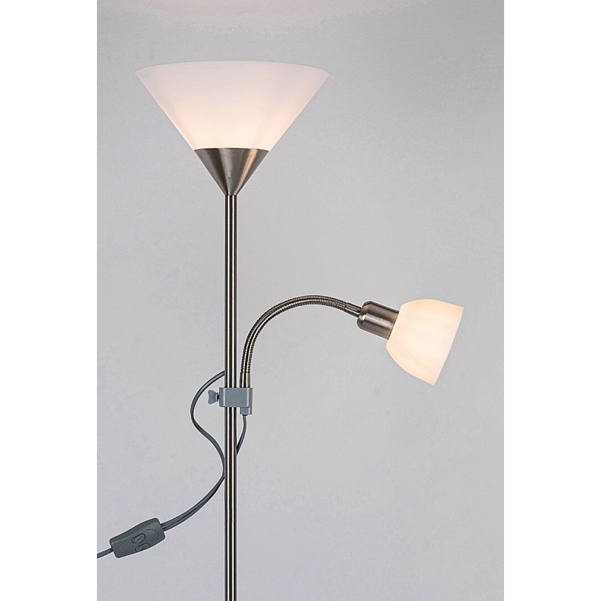 Rabalux - επιδαπέδιο φωτιστικό 1xE27/100W+E14/25W ματ χρώμιο/λευκό