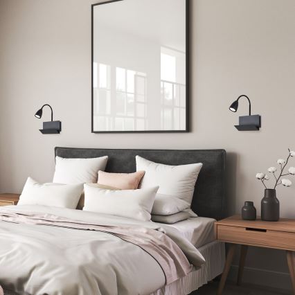 Rabalux - Λάμπα τοίχου με ράφι και USB port 1xGU10/25W/230V μαύρο