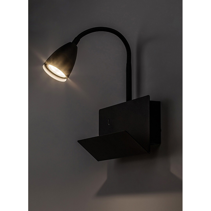 Rabalux - Λάμπα τοίχου με ράφι και USB port 1xGU10/25W/230V μαύρο
