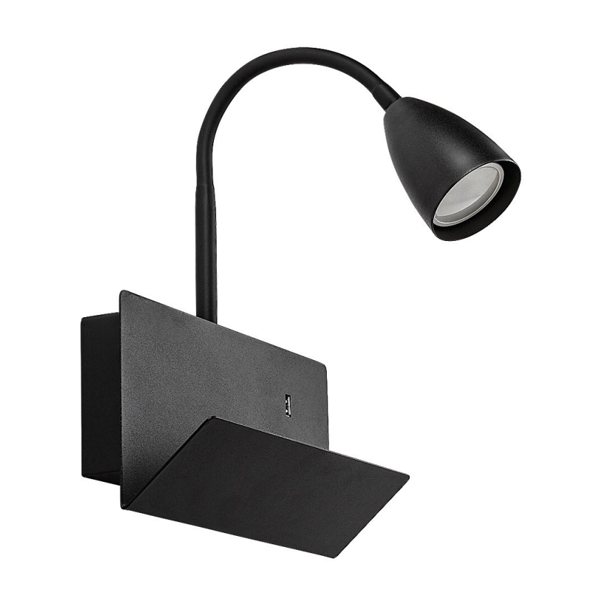 Rabalux - Λάμπα τοίχου με ράφι και USB port 1xGU10/25W/230V μαύρο