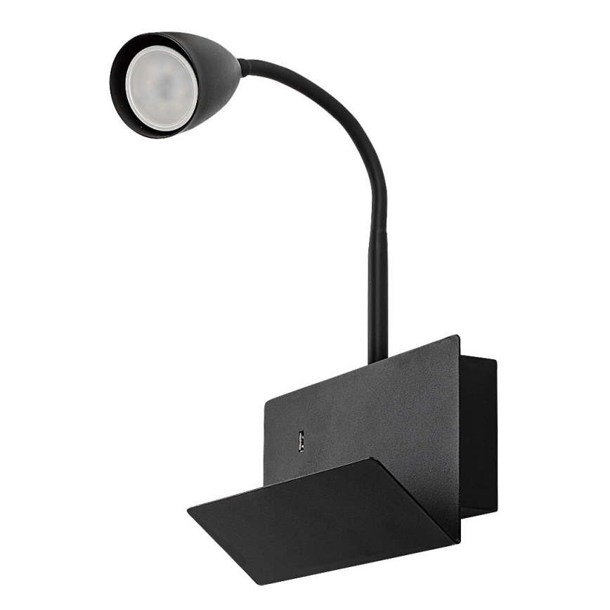 Rabalux - Λάμπα τοίχου με ράφι και USB port 1xGU10/25W/230V μαύρο