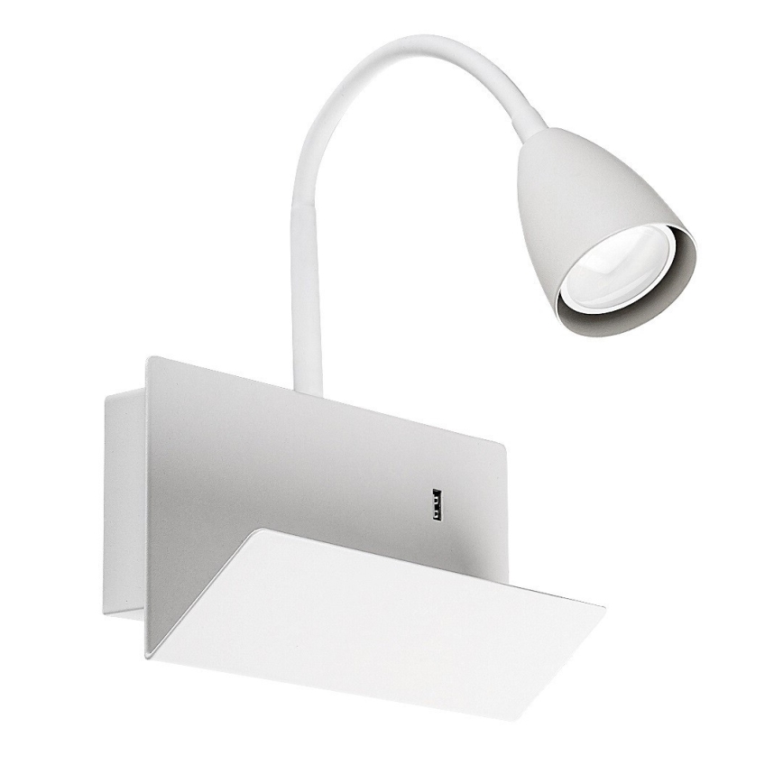 Rabalux - Λάμπα τοίχου με ράφι και USB port 1xGU10/25W/230V λευκό