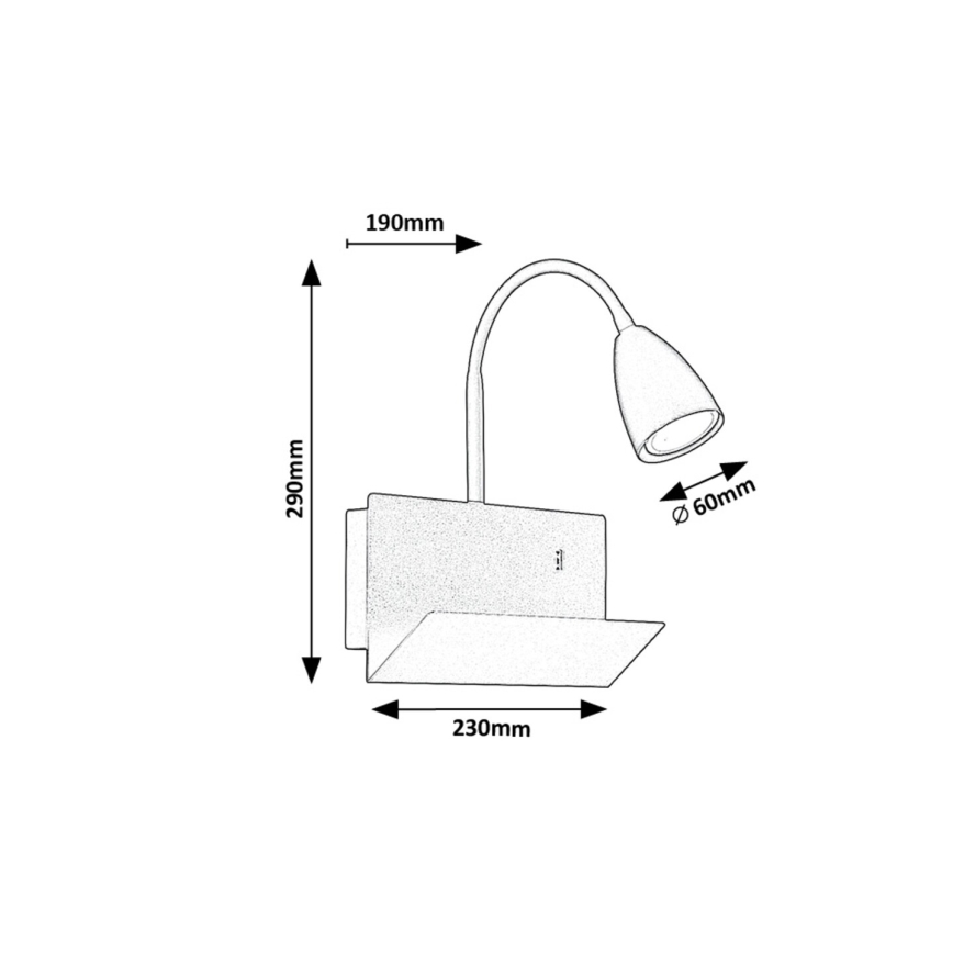 Rabalux - Λάμπα τοίχου με ράφι και USB port 1xGU10/25W/230V λευκό