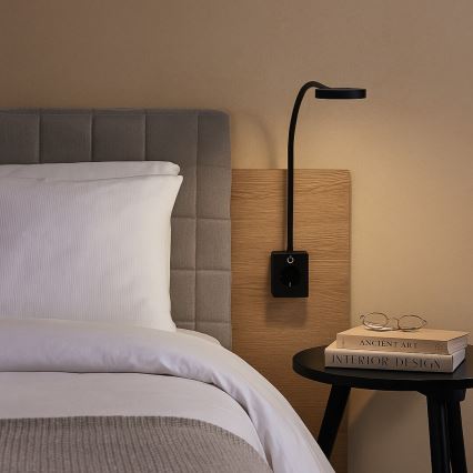 Rabalux - Ρυθμιζόμενο επιτοίχιο φωτιστικό LED/4W/230V με θύρα USB στην πρίζα 3000/4000/6000K μαύρο