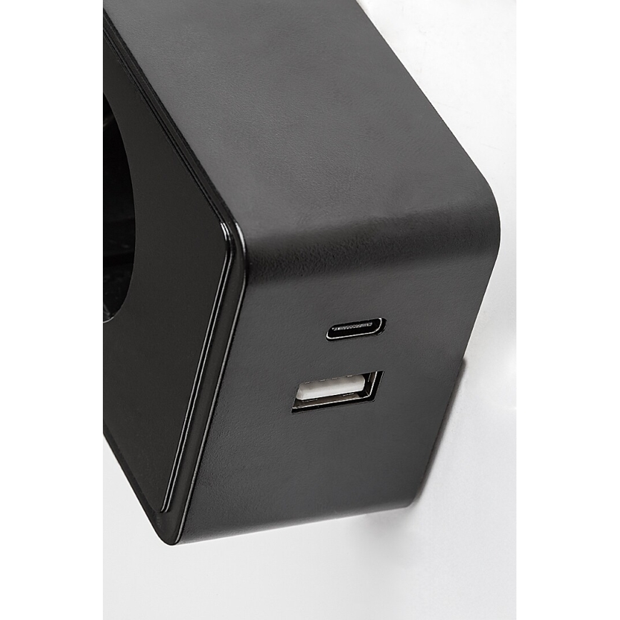 Rabalux - Ρυθμιζόμενο επιτοίχιο φωτιστικό LED/4W/230V με θύρα USB στην πρίζα 3000/4000/6000K μαύρο