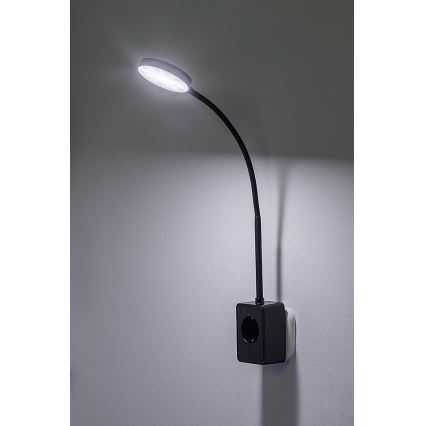 Rabalux - Ρυθμιζόμενο επιτοίχιο φωτιστικό LED/4W/230V με θύρα USB και βύσμα για πρίζα, μαύρο