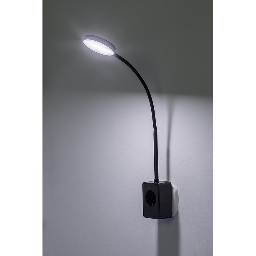 Rabalux - Ρυθμιζόμενο επιτοίχιο φωτιστικό LED/4W/230V με θύρα USB και βύσμα για πρίζα, μαύρο