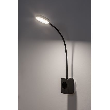 Rabalux - Ρυθμιζόμενο επιτοίχιο φωτιστικό LED/4W/230V με θύρα USB και βύσμα για πρίζα, μαύρο