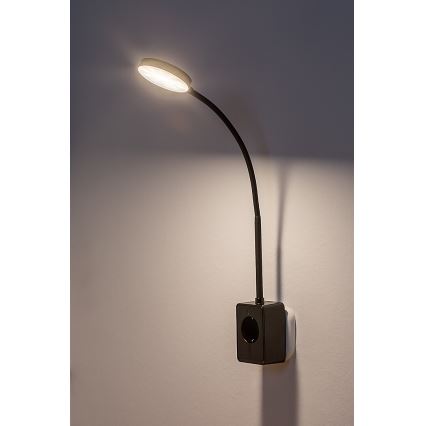 Rabalux - Ρυθμιζόμενο επιτοίχιο φωτιστικό LED/4W/230V με θύρα USB και βύσμα για πρίζα, μαύρο