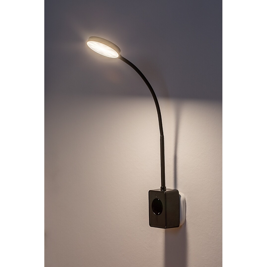 Rabalux - Ρυθμιζόμενο επιτοίχιο φωτιστικό LED/4W/230V με θύρα USB και βύσμα για πρίζα, μαύρο