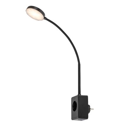 Rabalux - Ρυθμιζόμενο επιτοίχιο φωτιστικό LED/4W/230V με θύρα USB και βύσμα για πρίζα, μαύρο