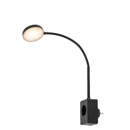 Rabalux - Ρυθμιζόμενο επιτοίχιο φωτιστικό LED/4W/230V με θύρα USB και βύσμα για πρίζα, μαύρο
