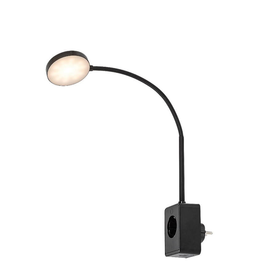 Rabalux - Ρυθμιζόμενο επιτοίχιο φωτιστικό LED/4W/230V με θύρα USB και βύσμα για πρίζα, μαύρο