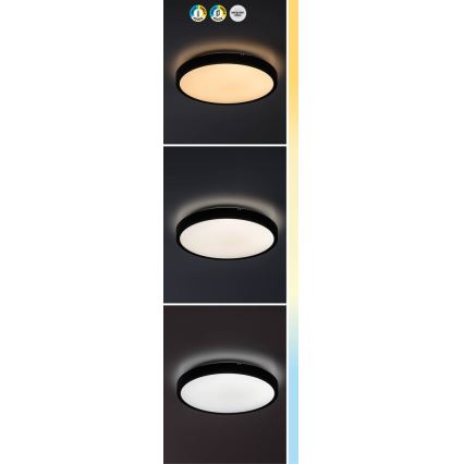 Rabalux - Φωτιστικό οροφής μπάνιου dimming LED LED/24W/230V 3000-6000K IP44 διάμετρος 35,5 cm μαύρο + τηλεχειριστήριο