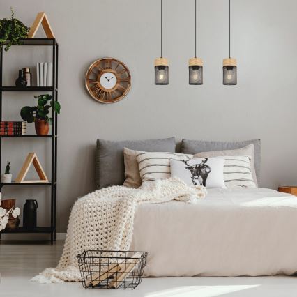 Rabalux - Πολύφωτο με συρματόσχοινο 3xE27/25W/230V οξιά
