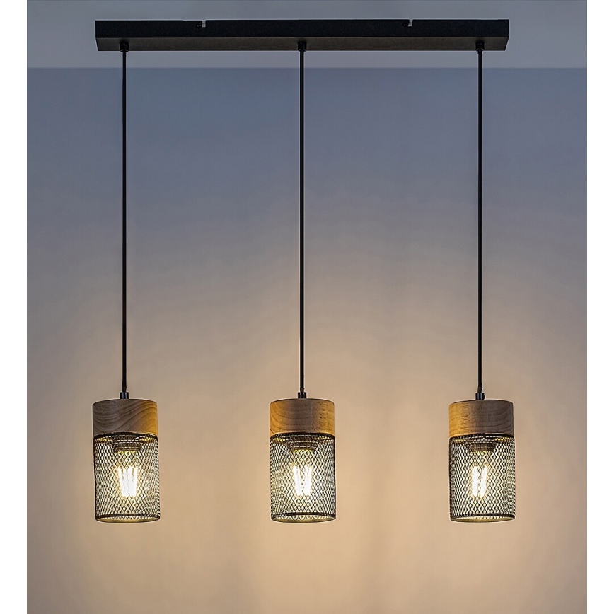 Rabalux - Πολύφωτο με συρματόσχοινο 3xE27/25W/230V οξιά