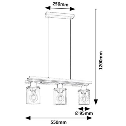 Rabalux - Κρεμαστό φωτιστικό οροφής 3xE27/25W/230V πεύκο