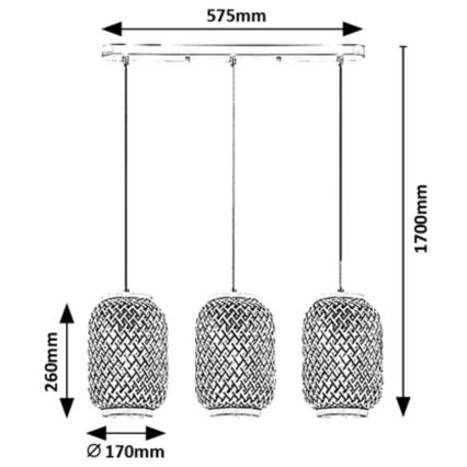 Rabalux - Κρεμαστό φωτιστικό οροφής ράγα 3xE27/40W/230V rattan