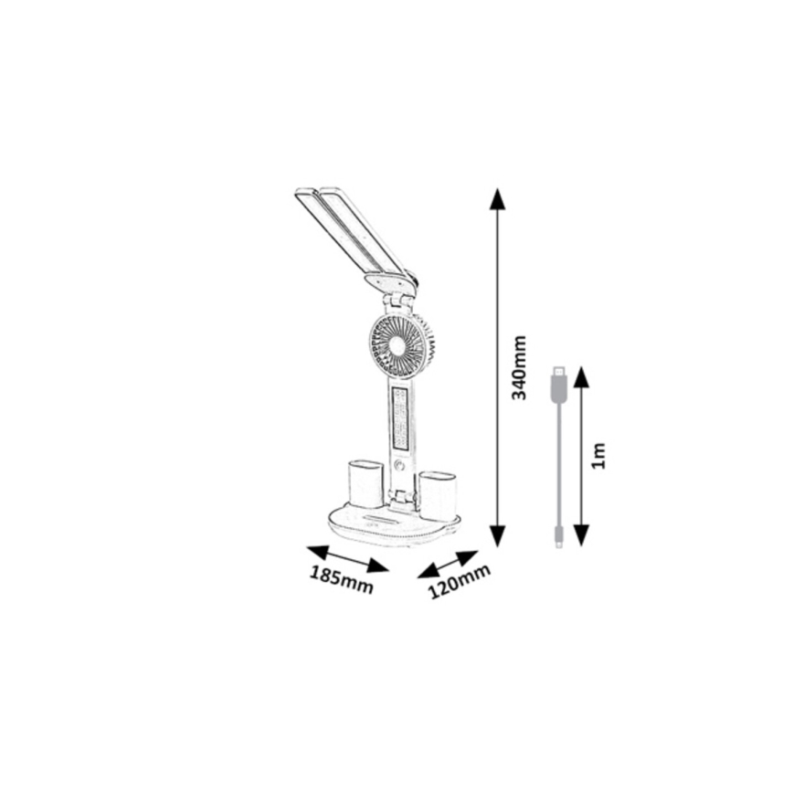 Rabalux - Ρυθμιζόμενη επιτραπέζια λάμπα LED με ανεμιστήρα LED/7W/5V 3000/4000/6500K