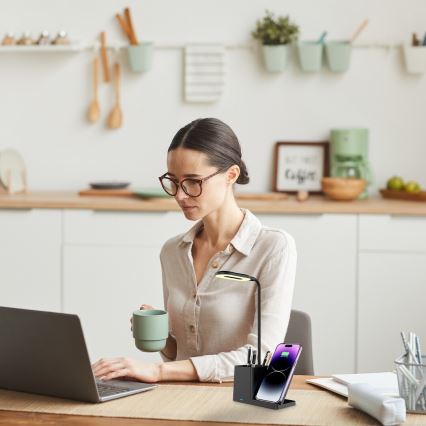 Rabalux - LED Dimmable επιτραπέζιο φωτιστικό με ασύρματη φόρτιση QI LED/4W/5V 3000/4000/6500K μαύρο