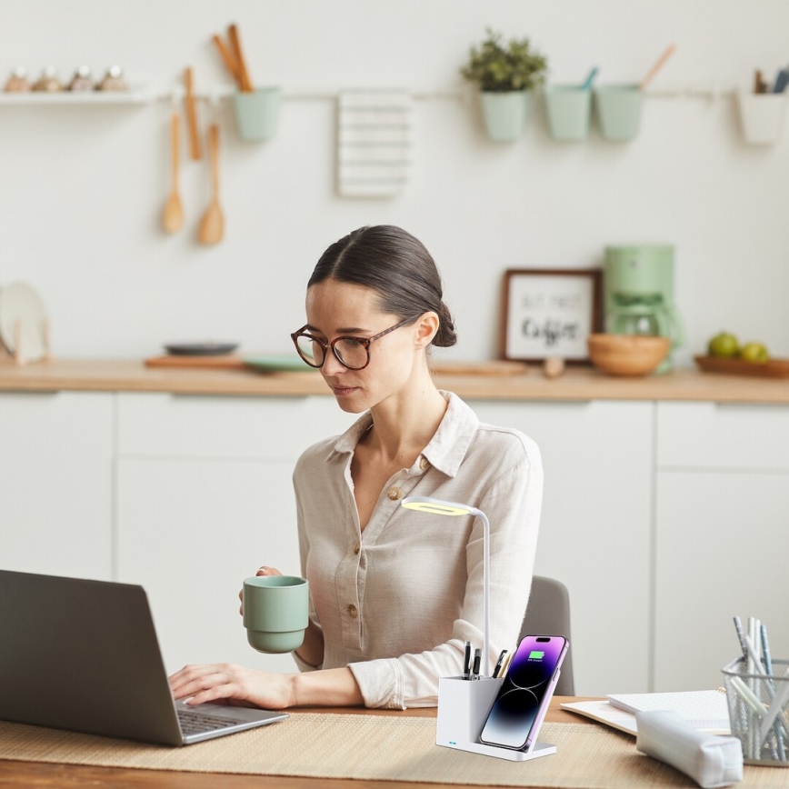 Rabalux - LED Dimmable επιτραπέζιο φωτιστικό με ασύρματη φόρτιση QI LED/4W/5V 3000/4000/6500K λευκό