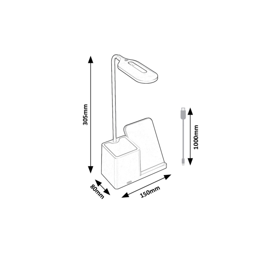 Rabalux - LED Dimmable επιτραπέζιο φωτιστικό με ασύρματη φόρτιση QI LED/4W/5V 3000/4000/6500K λευκό
