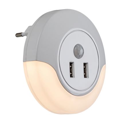 Rabalux - Φωτάκι νυκτός πρίζας LED με αισθητήρα 2xUSB LED/13,9W/230V 3000K