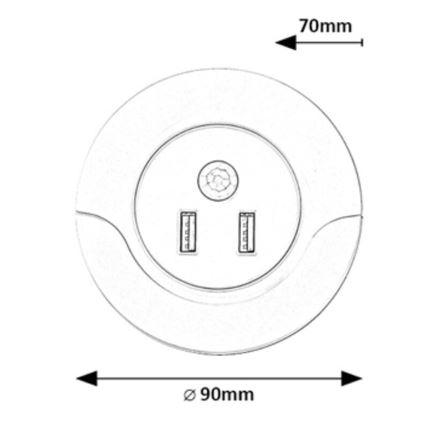 Rabalux - Φωτάκι νυκτός πρίζας LED με αισθητήρα 2xUSB LED/13,9W/230V 3000K