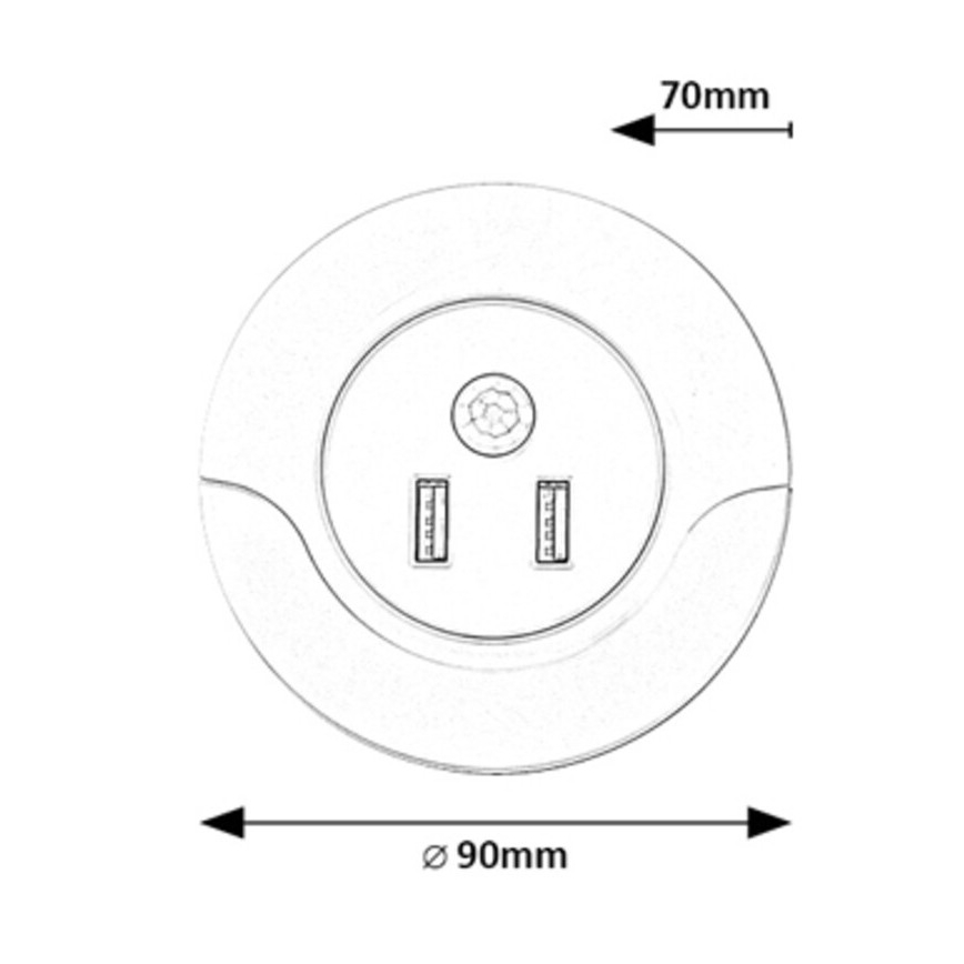 Rabalux - Φωτάκι νυκτός πρίζας LED με αισθητήρα 2xUSB LED/13,9W/230V 3000K