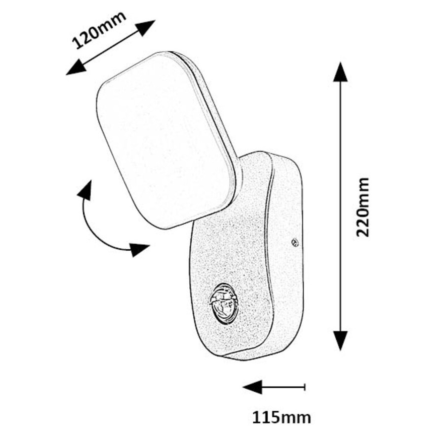 Rabalux - Φωτιστικό τοίχου LED εξωτερικού χώρου με αισθητήρα εύκαμπτο LED/12W/230V IP44