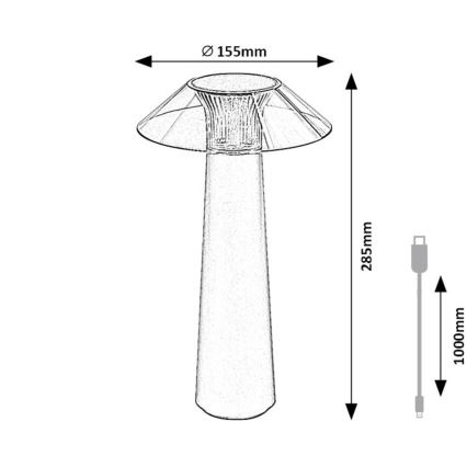 Rabalux - LED Dimmable επαναφορτιζόμενο επιτραπέζιο φωτιστικό αφής LED/5W/5V IP44 μαύρο