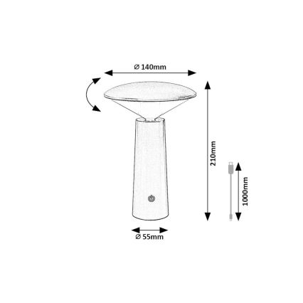 Rabalux - LED Dimmable επαναφορτιζόμενο επιτραπέζιο φωτιστικό αφής POLPERRO LED/3W/3,7V 1200mAh λευκό