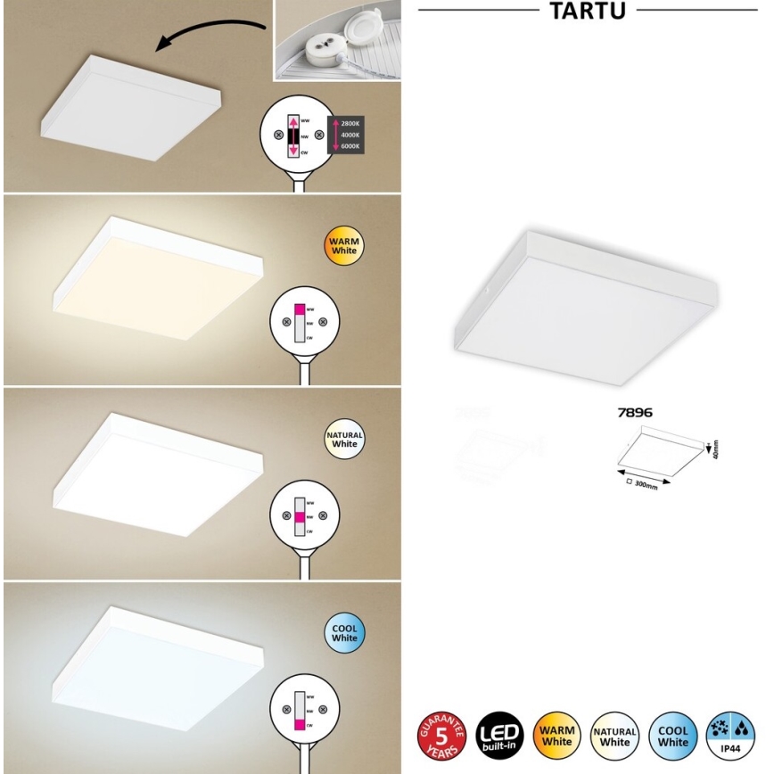 Rabalux - Φωτιστικό οροφής LED/24W/230V 2800-6000K IP44 λευκό 30x30 cm
