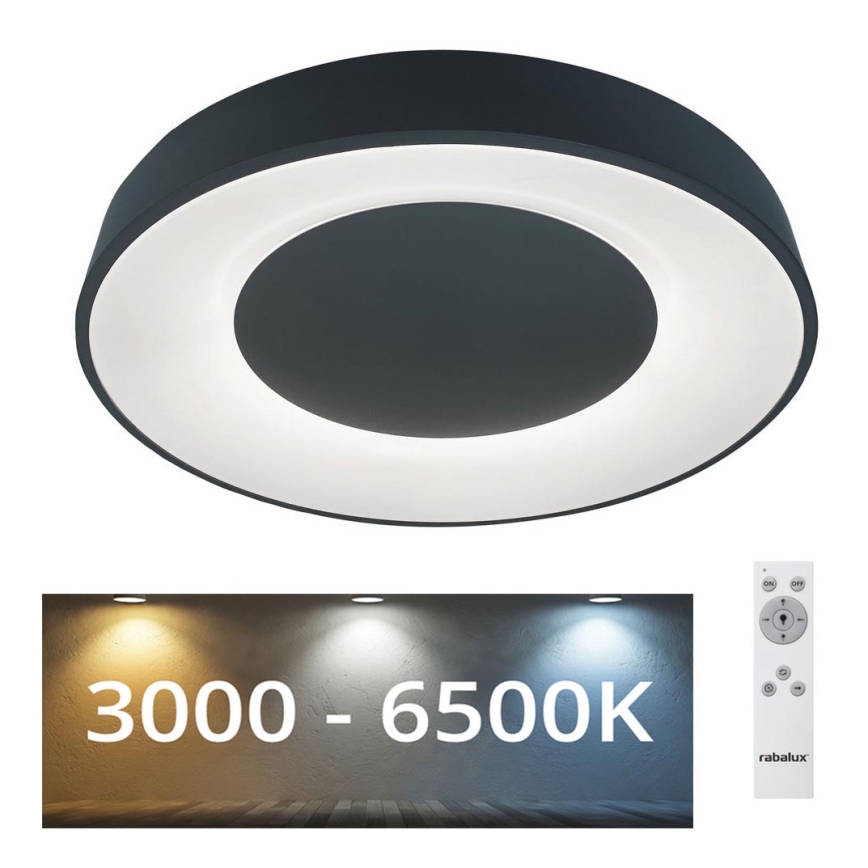 Rabalux - LED Dimmable φωτιστικό οροφής LED/38W/230V μαύρο 3000-6500K + τηλεχειριστήριο διάμετρος 48 cm