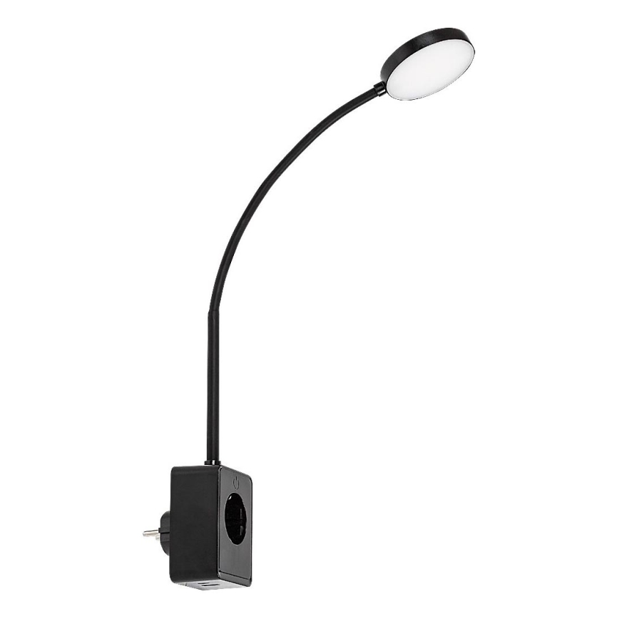 Rabalux - Ρυθμιζόμενο επιτοίχιο φωτιστικό LED/4W/230V με θύρα USB και βύσμα για πρίζα, μαύρο