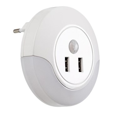 Rabalux - Φωτάκι νυκτός πρίζας LED με αισθητήρα 2xUSB LED/13,9W/230V 3000K