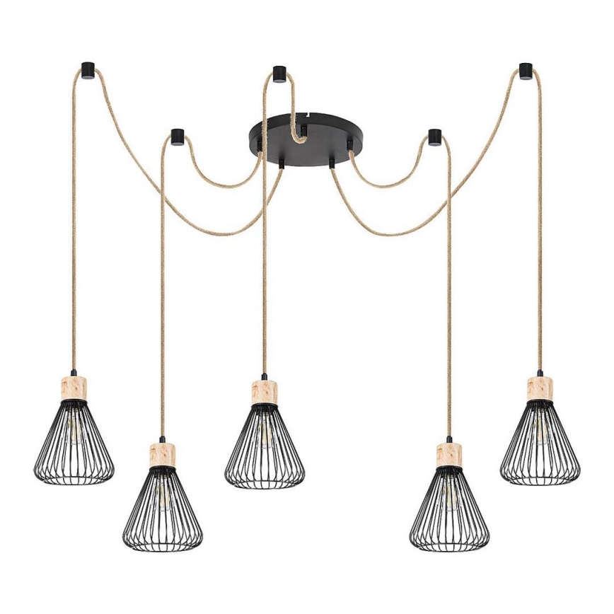 Rabalux - Φωτιστικό οροφής με καλώδιο 5xE27/40W/230V αράχνη μαύρο/οξιά