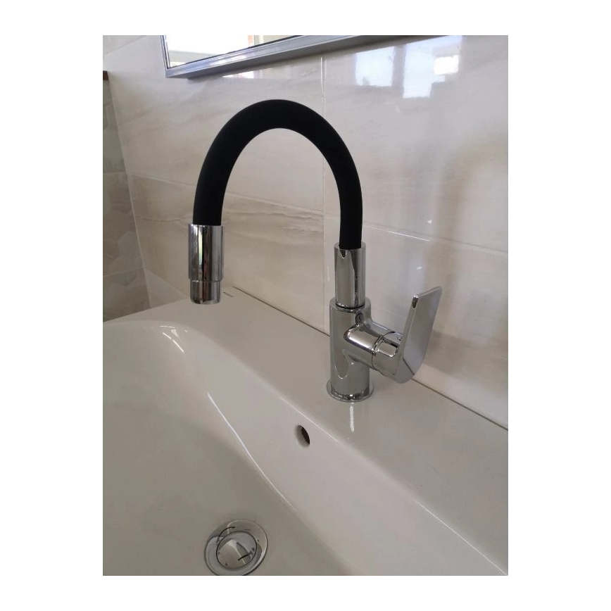 RAV Slezák CO119.0/15 - Μπαταρία νεροχύτη με ευέλικτο ρουξούνι COLORADO 25 cm μαύρο/γυαλιστερό χρώμιο