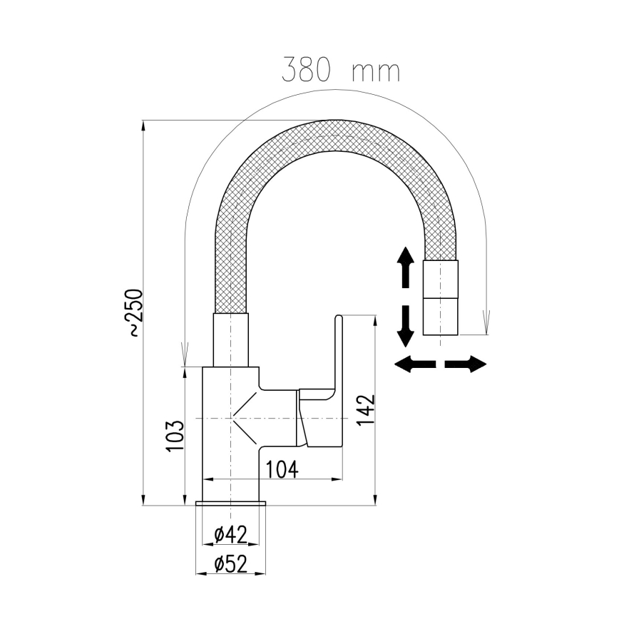 RAV Slezák CO119.0/15 - Μπαταρία νεροχύτη με ευέλικτο ρουξούνι COLORADO 25 cm μαύρο/γυαλιστερό χρώμιο