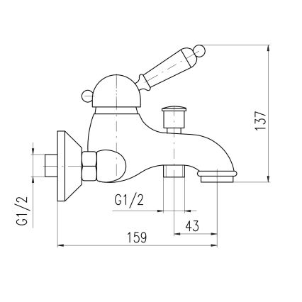 RAV Slezák L554.5SM - Μπαταρία μπανιέρας LABE RETRO 13,7 cm, φινίρισμα παλαιωμένου ορείχαλκου