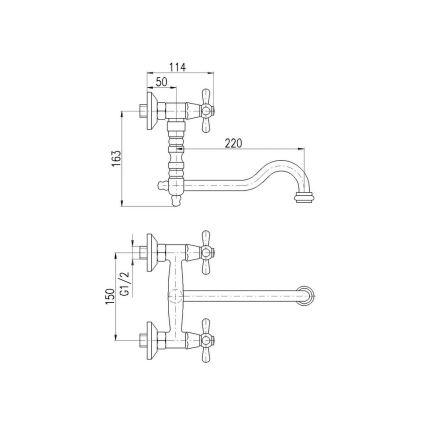 RAV Slezák MK101.5/29SM - Μπαταρία για νεροχύτη/νιπτήρα MORAVA RETRO 16,3 cm σε παλαιωμένο ορείχαλκο