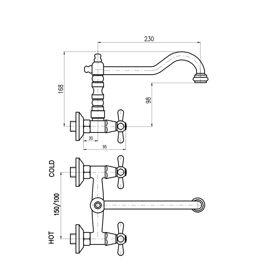 RAV Slezák MK102.5/28SM - Μπαταρία νεροχύτη/νιπτήρα MORAVA RETRO 16,8 cm με φινίρισμα παλαιωμένου ορείχαλκου